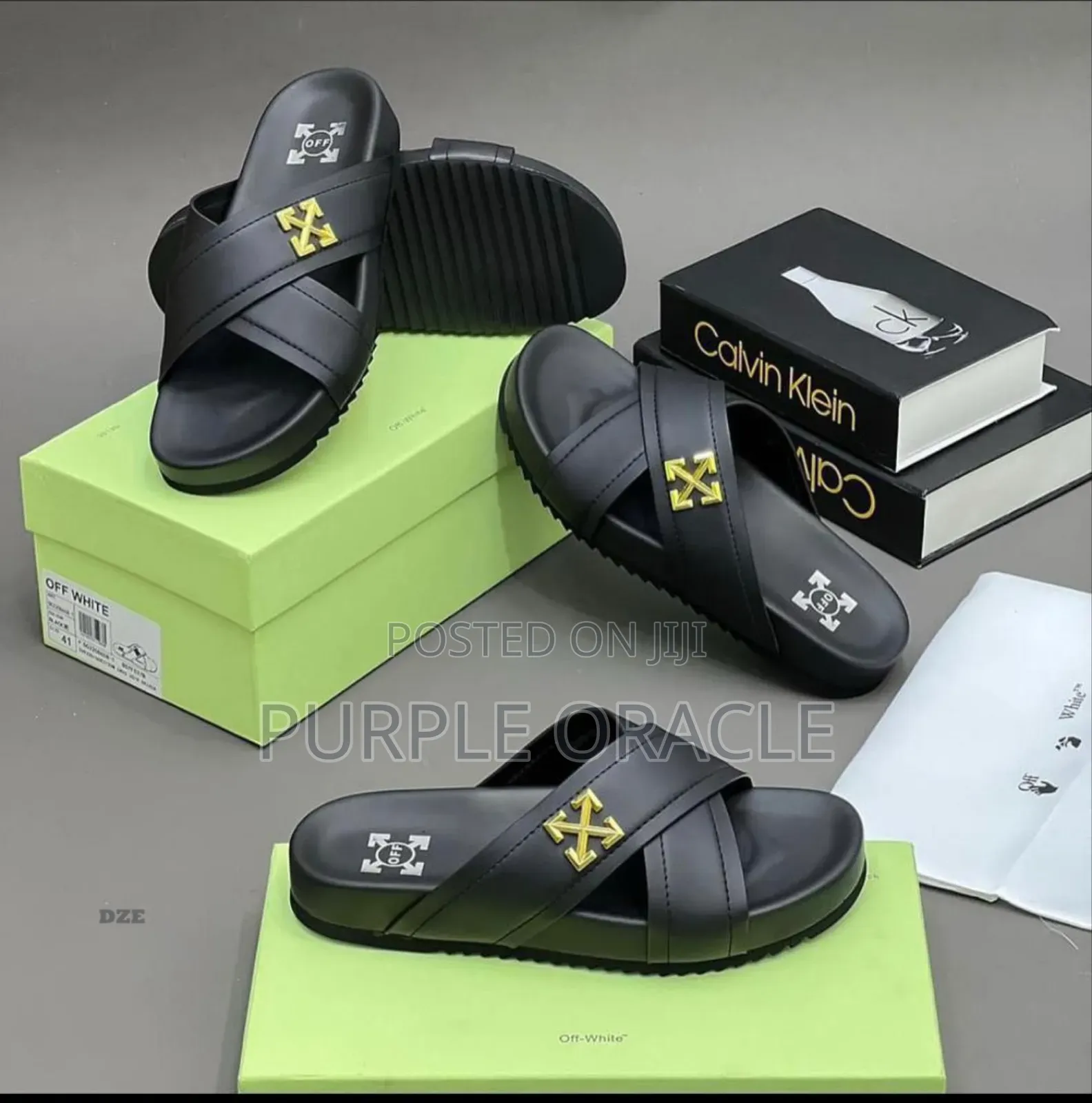 Off White Black Slides for Men