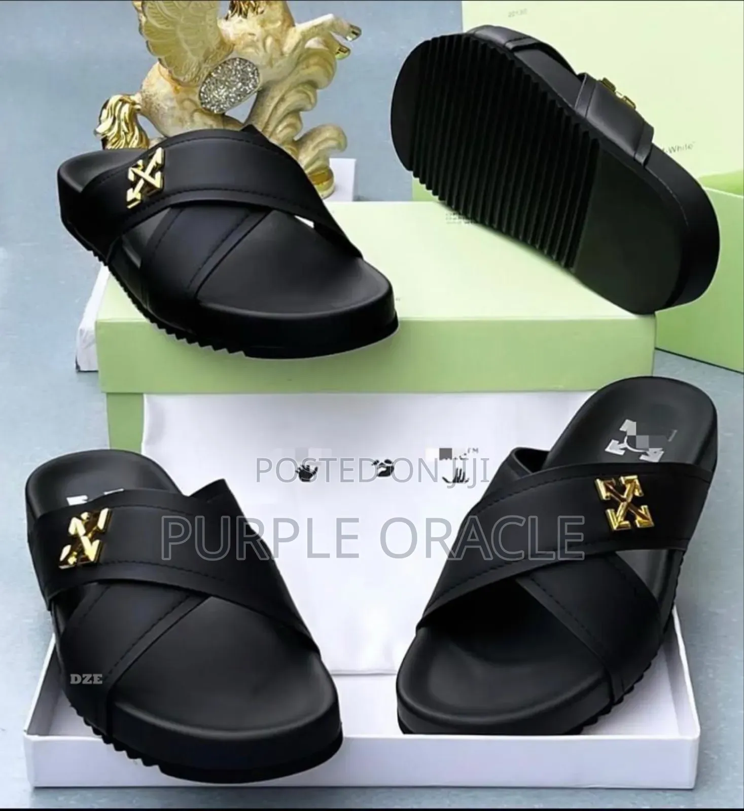 Off White Black Slides for Men