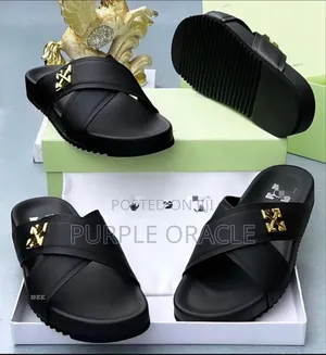 Off White Black Slides for Men