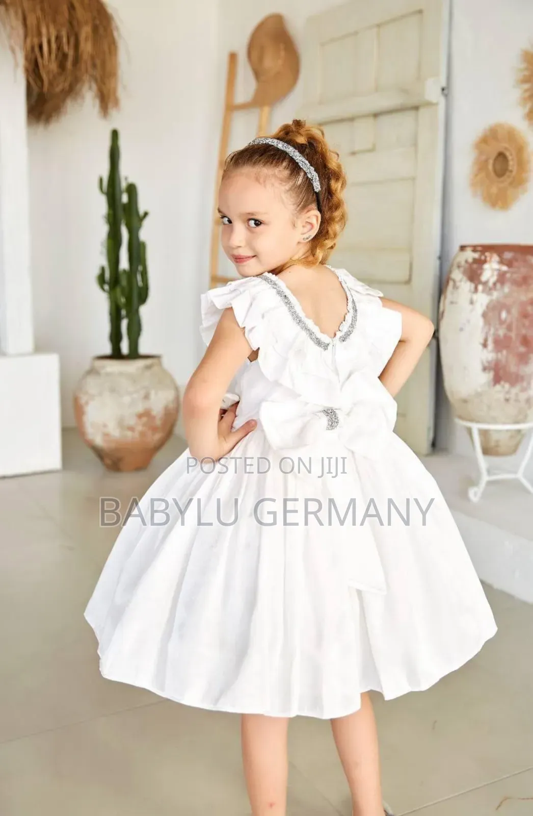Luxury Turkey Brand White Dress Matching Hair Accessory