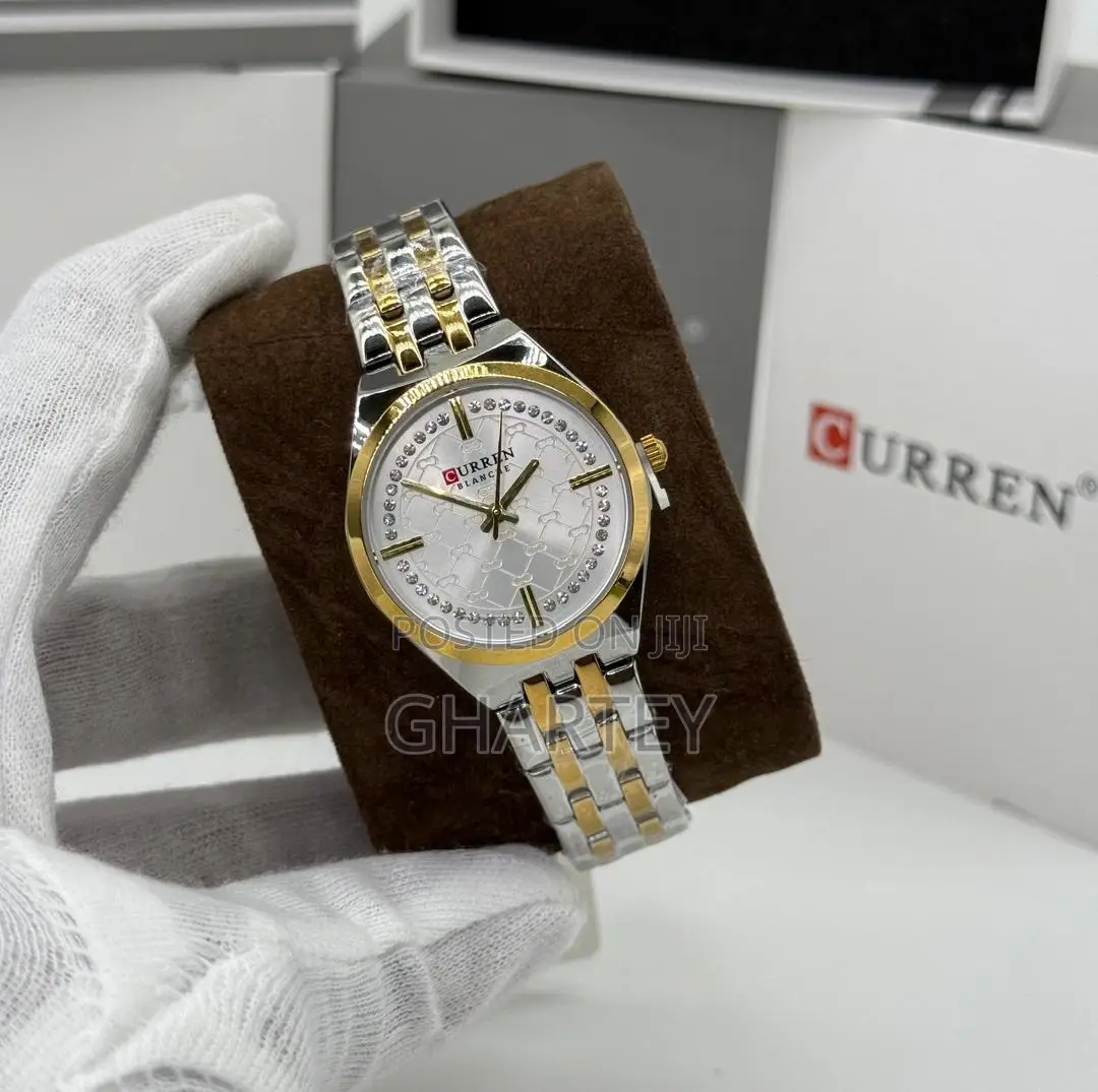 Curren Luxury Round Face Two Toned Silver Watch for Women