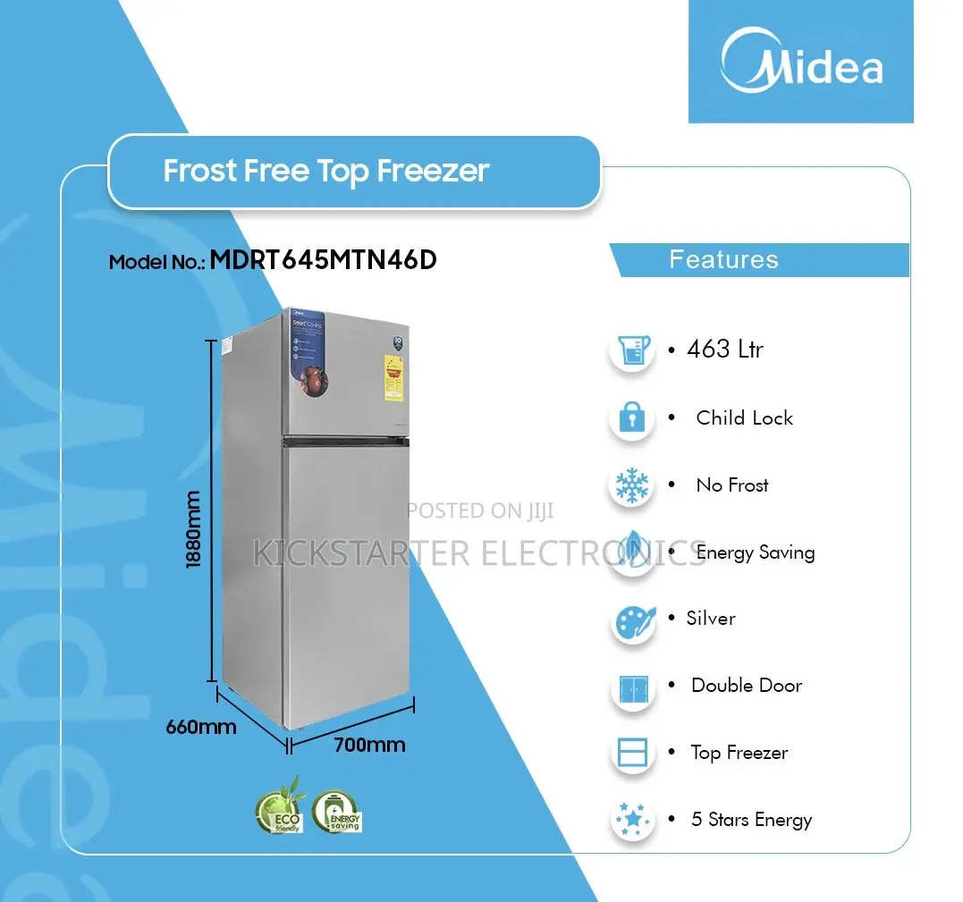 Midea-463-LTR-Defrost- Top Freezer-Mdrt645mtn46d