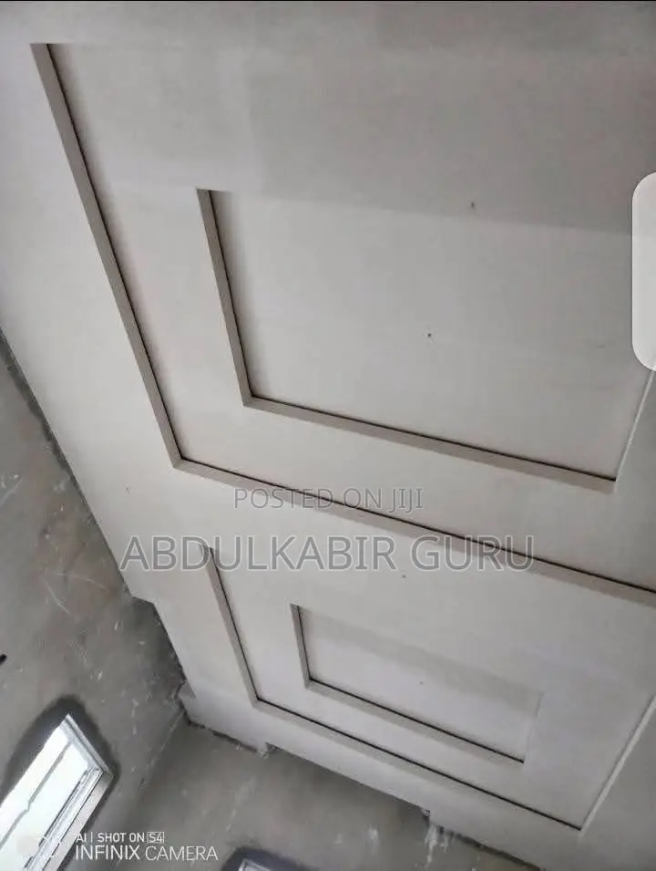 Modern Pop Ceiling Design, Tv Stand and Wall Skimming in Gh