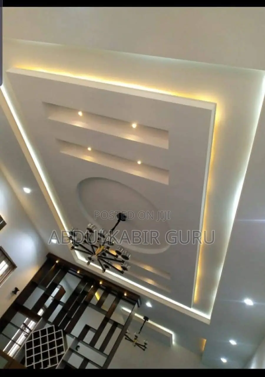 Modern Pop Ceiling Design, Tv Stand and Wall Skimming in Gh