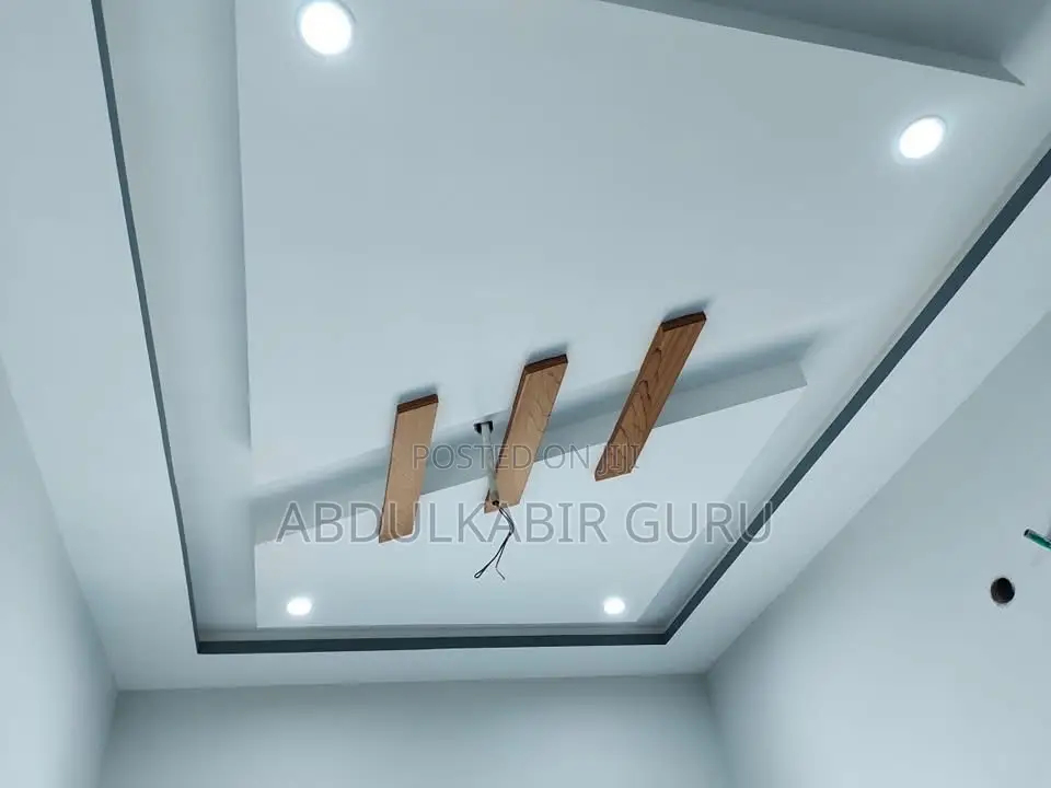 Modern Pop Ceiling Design, Tv Stand and Wall Skimming in Gh