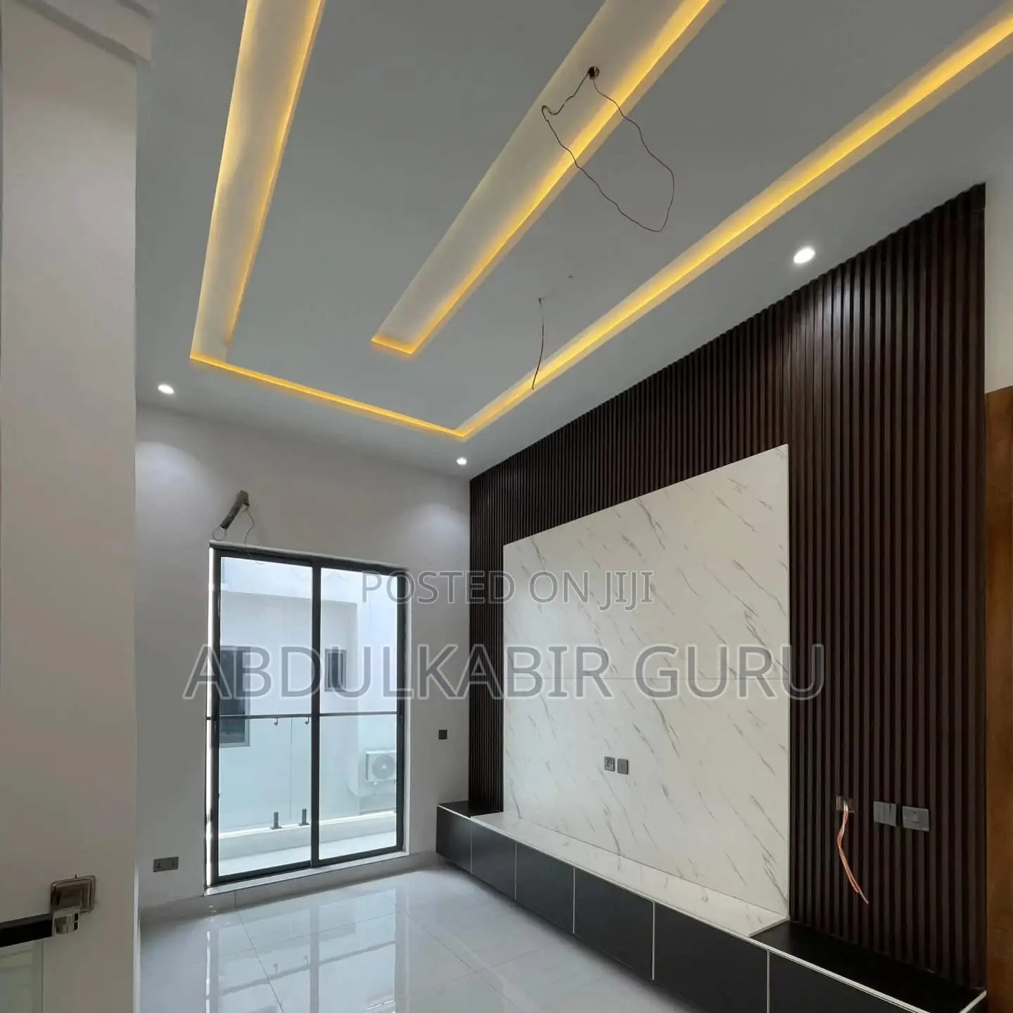 Modern Pop Ceiling Design, Tv Stand and Wall Skimming in Gh