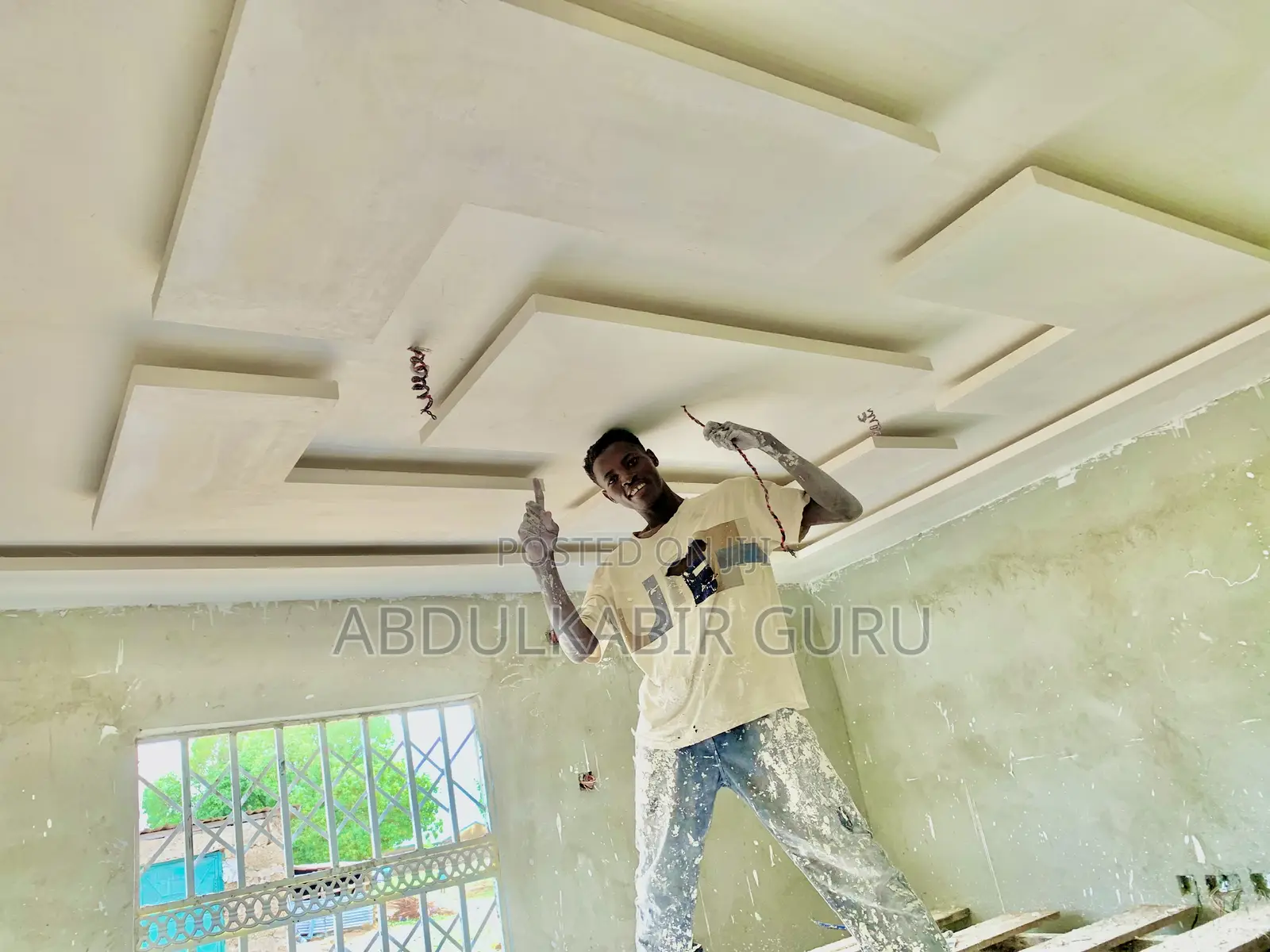 Modern Pop Ceiling Design, Tv Stand and Wall Skimming in Gh