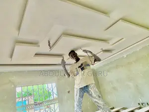 Modern Pop Ceiling Design, Tv Stand and Wall Skimming in Gh
