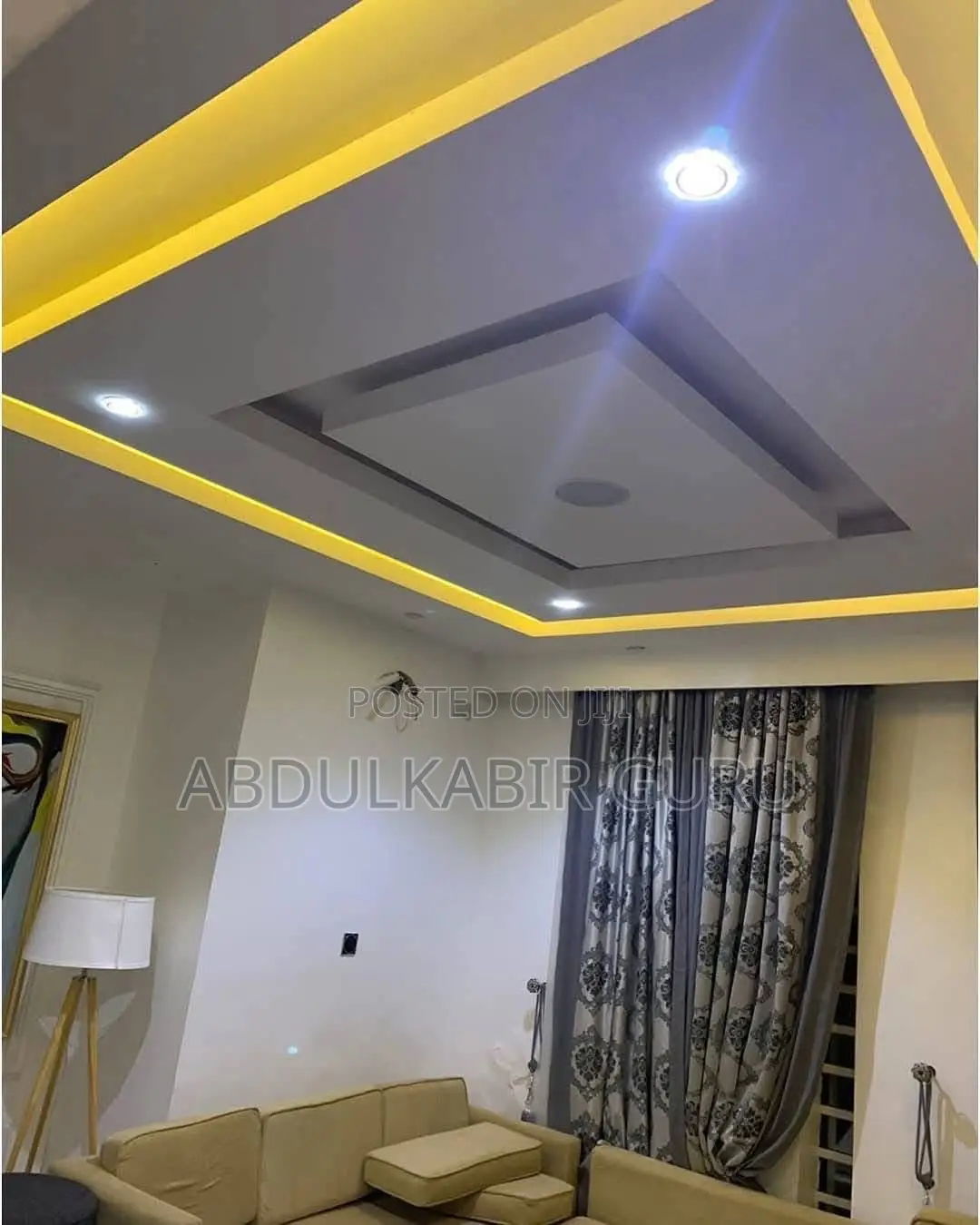 Modern Pop Ceiling Design, Tv Stand and Wall Skimming in Gh