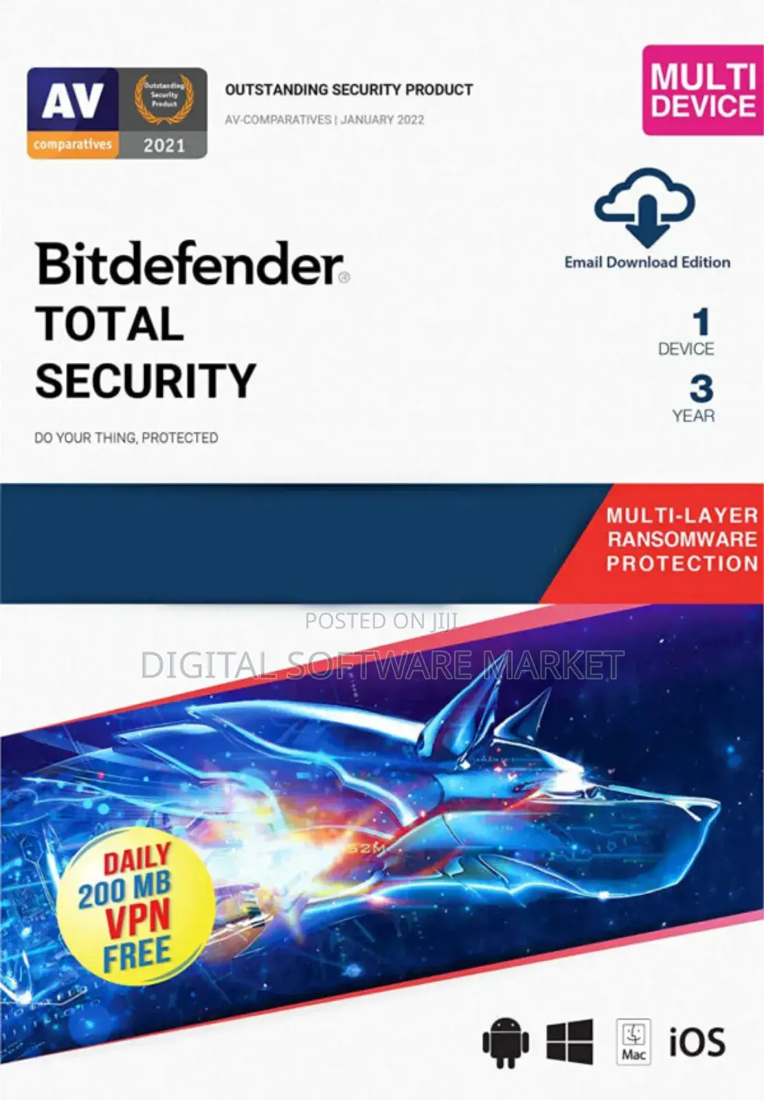 Bitdefender Total Security 1 Device 3 Year Windows/Mac