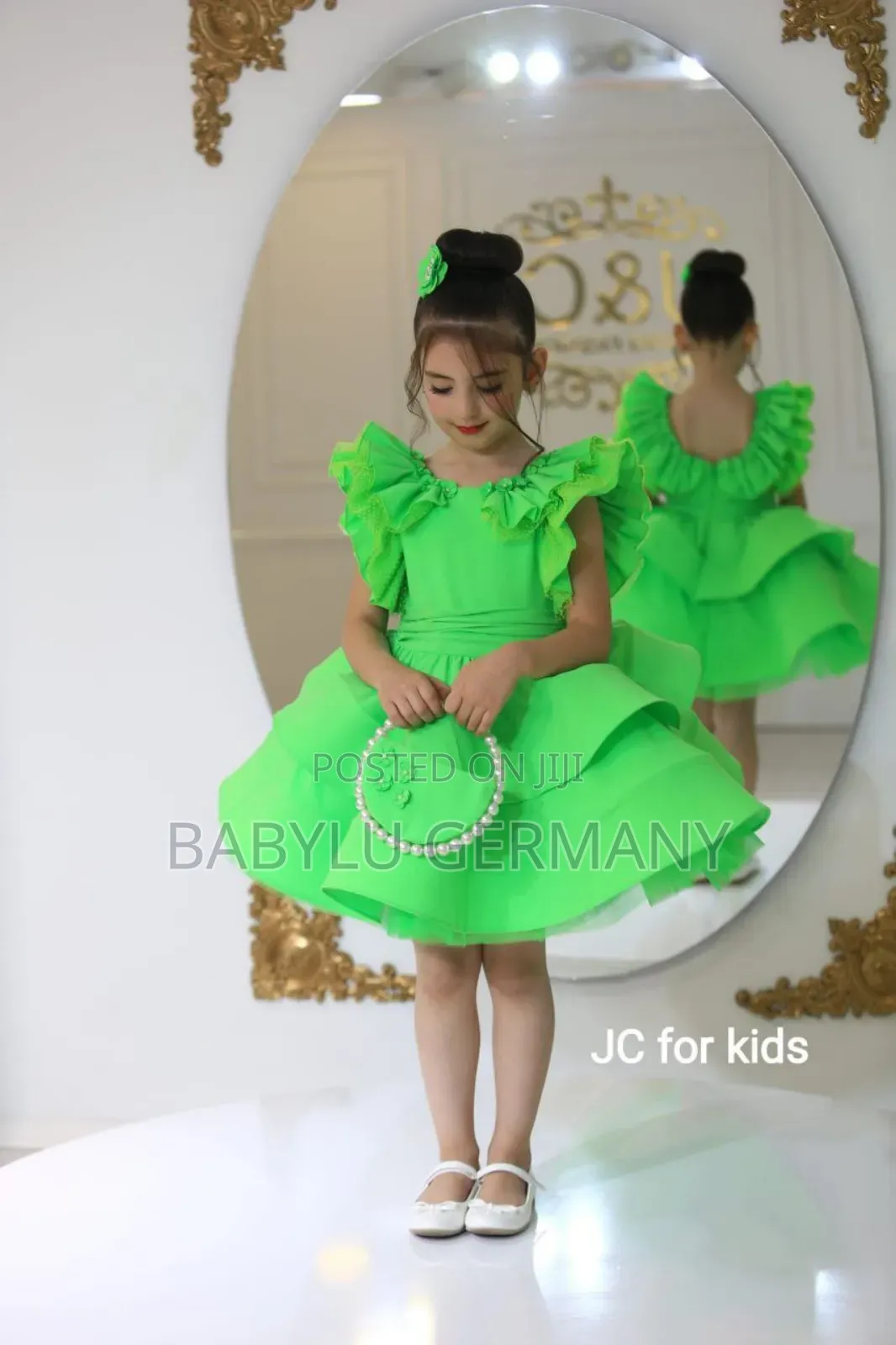 Green Princess Ball Gown, Matching Handbag Hair Accessory