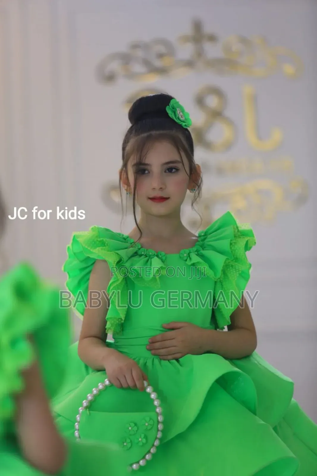 Green Princess Ball Gown, Matching Handbag Hair Accessory