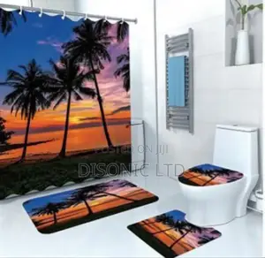 4 in 1 Shower Curtain, Bathroom Mat and Toilet Cover Set