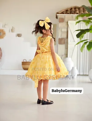 Yellow / Gold Turkey Luxury Brand Dress With Hair Bow