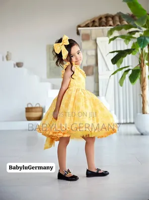 Yellow / Gold Turkey Luxury Brand Dress With Hair Bow