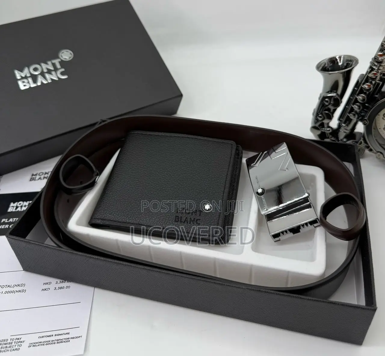 Mont-Blanc Men’S Bifold Flip Id Wallet + Belt