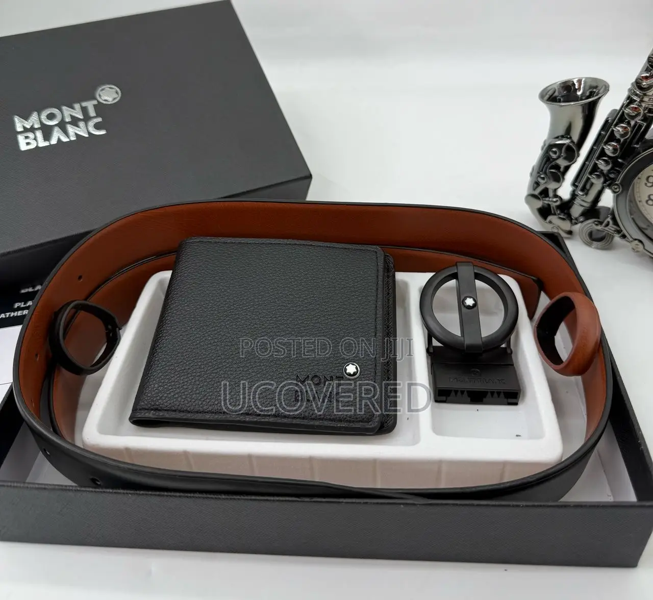 Mont-Blanc Men’S Bifold Flip Id Wallet + Belt