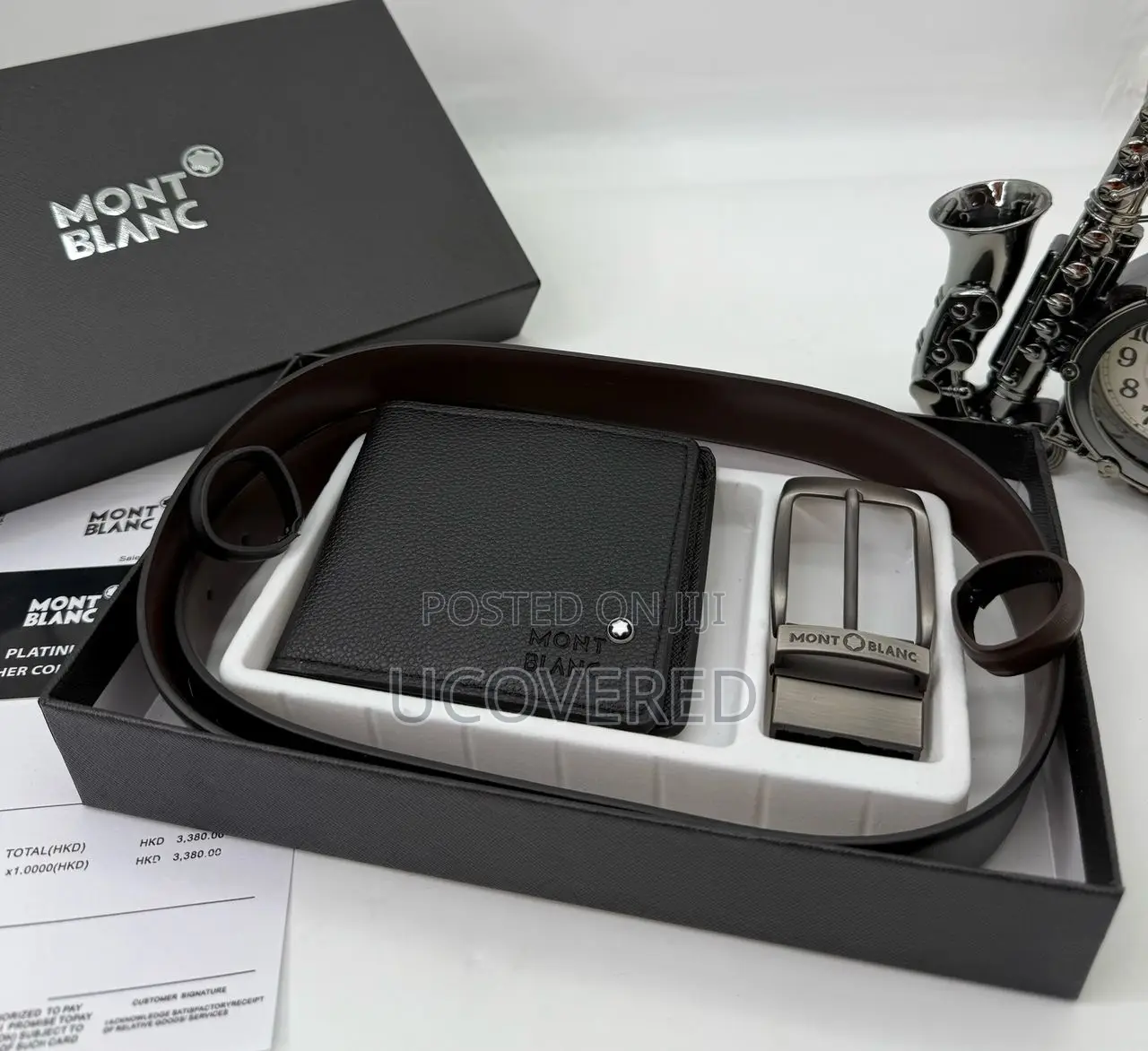 Mont-Blanc Men’S Bifold Flip Id Wallet + Belt