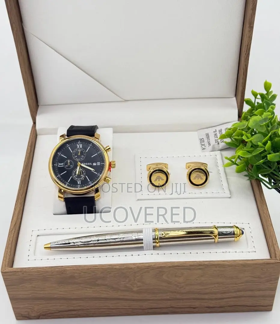 Gift Set Men’S Watch Black - Cufflinks - Pen