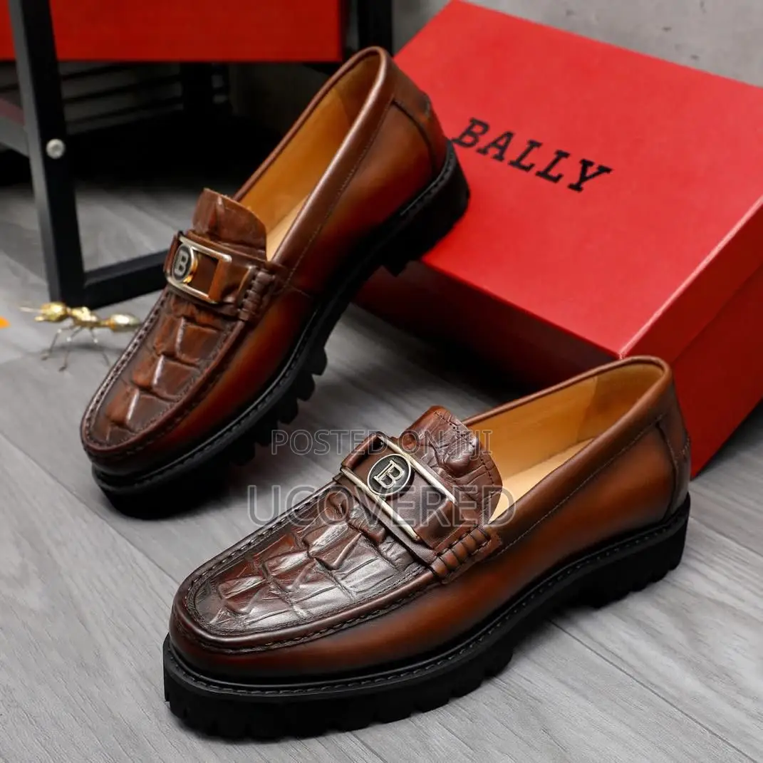 Bally Men’S Crocodile Pattern Leather Slip on Loafers