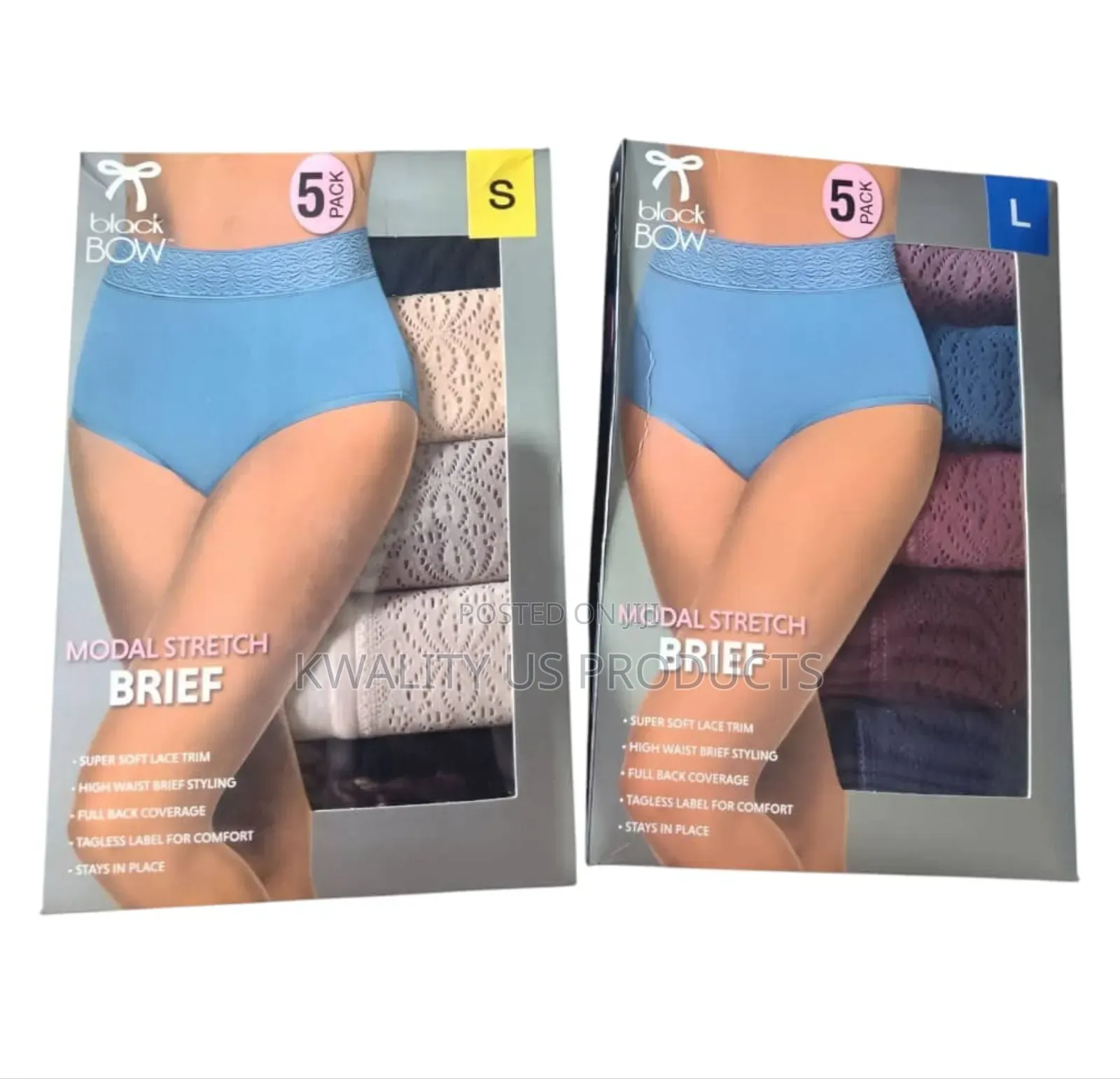 Black Bow Ladies Modal Stretch Briefs - 5 Piece