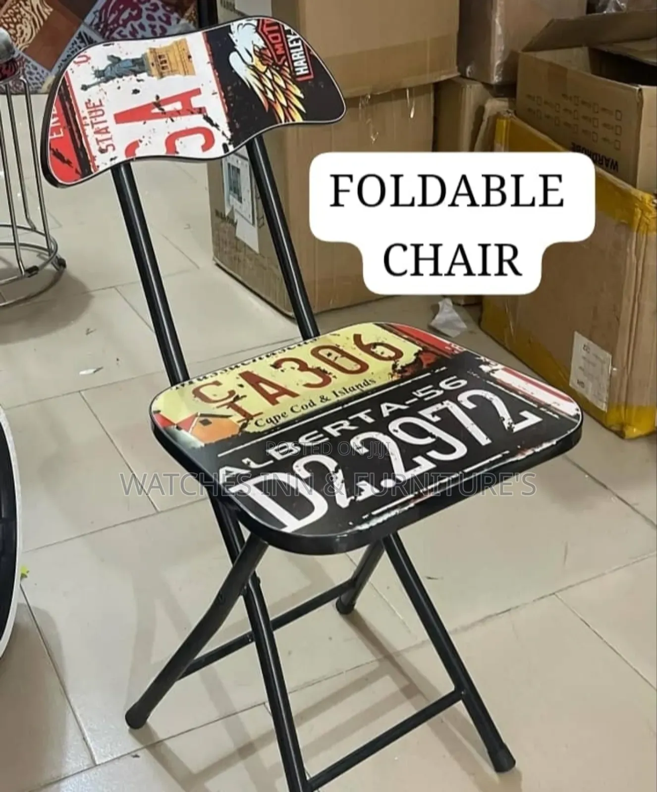 Metal Base Printed Wooden Folding Chair