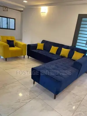 Yellow And Blue Brand New L Shape Sofa And Single