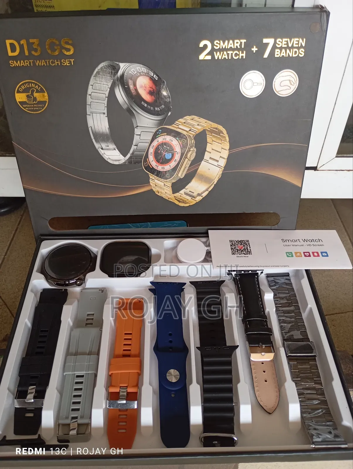 D13-Gs Smart Watch With 2 Smartwatches and 7 Straps - Black