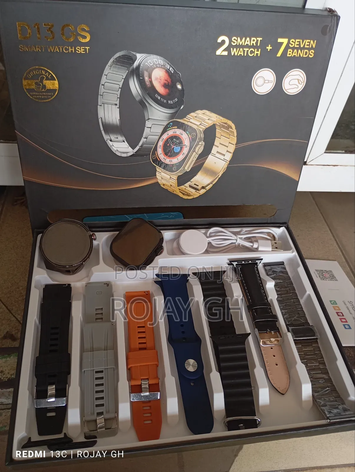 D13-Gs Smart Watch With 2 Smartwatches and 7 Straps - Black