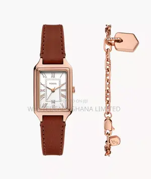 Photo - Fossil Raquel Medium Brown Leather Watch & Bracelet Set