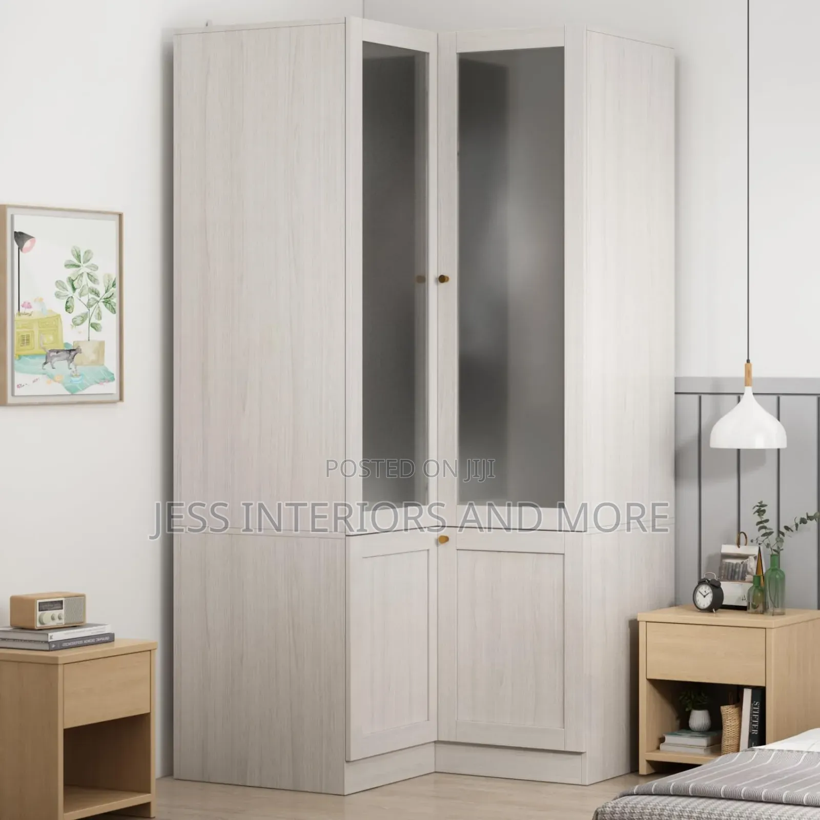 Wardrobe L-Shape Closet With Frosted Glass Doors