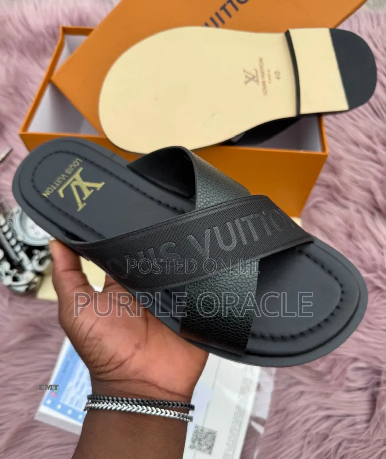 Louis Vuitton Men's Slides in Black Leather