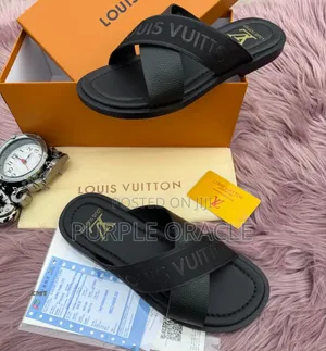 Louis Vuitton Men's Slides in Black Leather