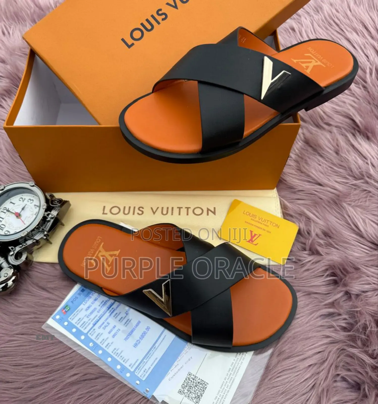Louis Vuitton Men's Slides in Black Leather