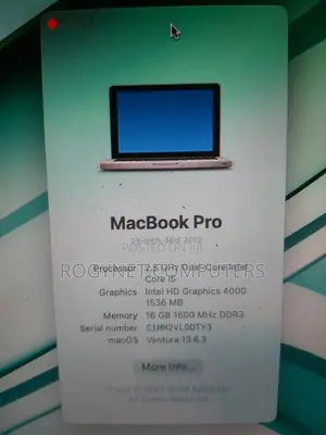 Laptop Apple MacBook Pro 2012 16GB Intel Core i5 SSD 256GB