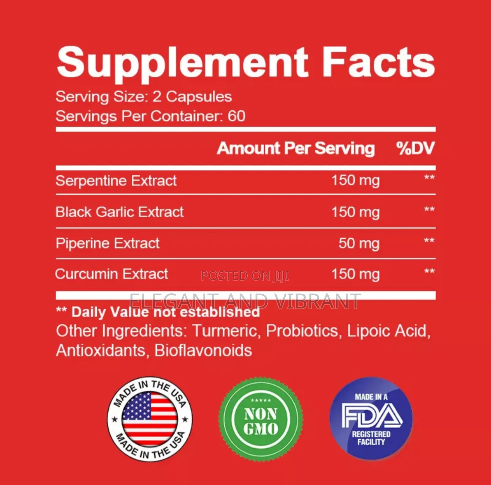 Serpentina 60 Caps500mg - Black Garlic - Lower Blood Sugar