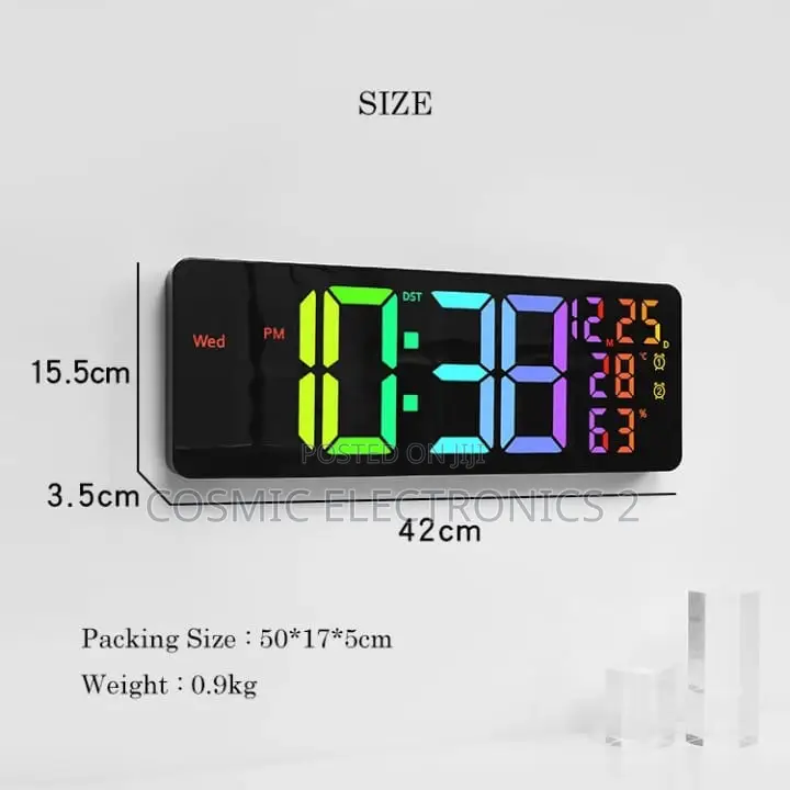 Digital Wall-Mounted LCD Clock With Colorful Night Light