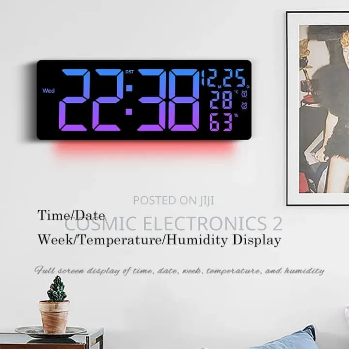 Digital Wall-Mounted LCD Clock With Colorful Night Light