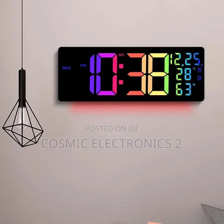 Digital Wall-Mounted LCD Clock With Colorful Night Light