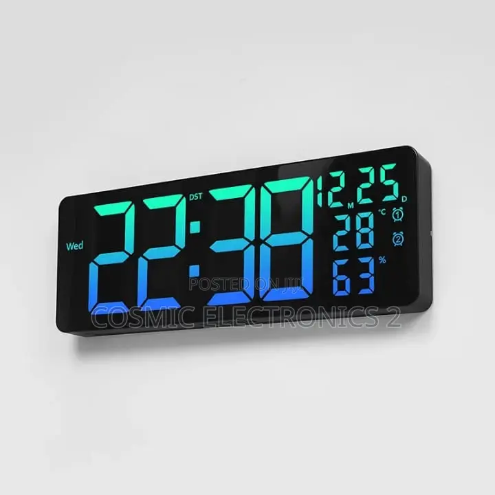Digital Wall-Mounted LCD Clock With Colorful Night Light