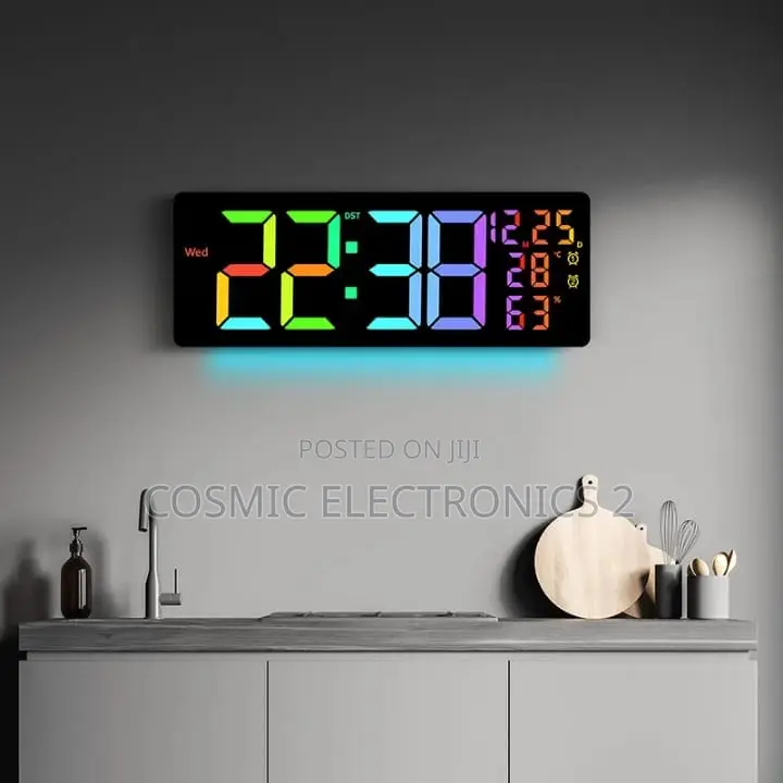 Digital Wall-Mounted LCD Clock With Colorful Night Light