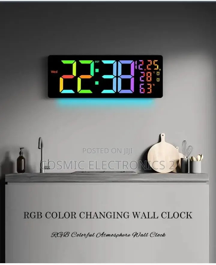 Digital Wall-Mounted LCD Clock With Colorful Night Light