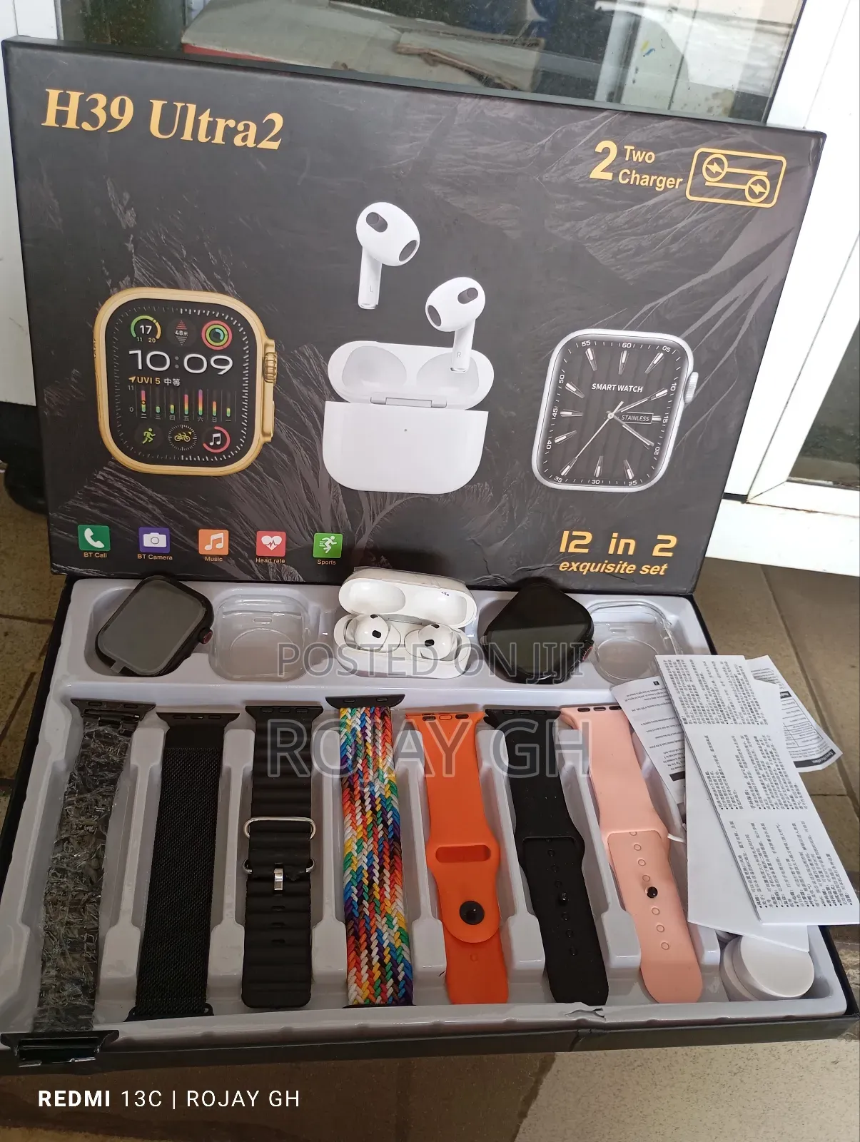 H39 Ultra Smart Watches, Airpod and 7 Extra Straps - Black