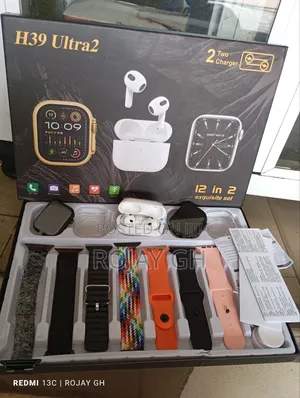 H39 Ultra Smart Watches, Airpod and 7 Extra Straps - Black
