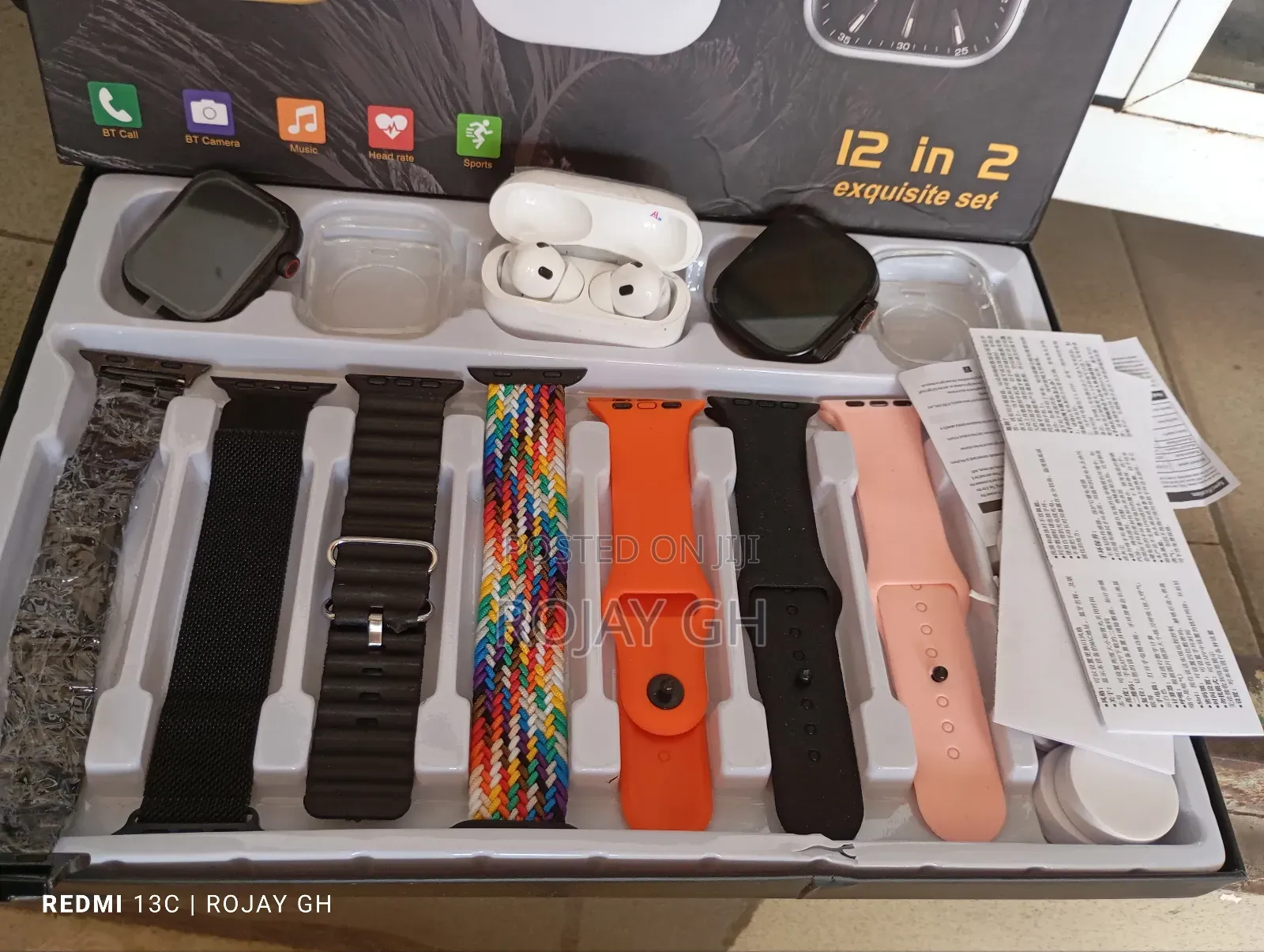 H39 Ultra Smart Watches, Airpod and 7 Extra Straps - Black
