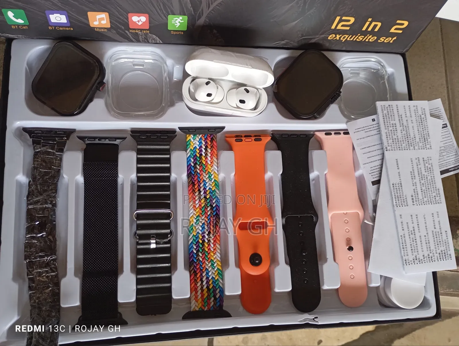 H39 Ultra Smart Watches, Airpod and 7 Extra Straps - Black