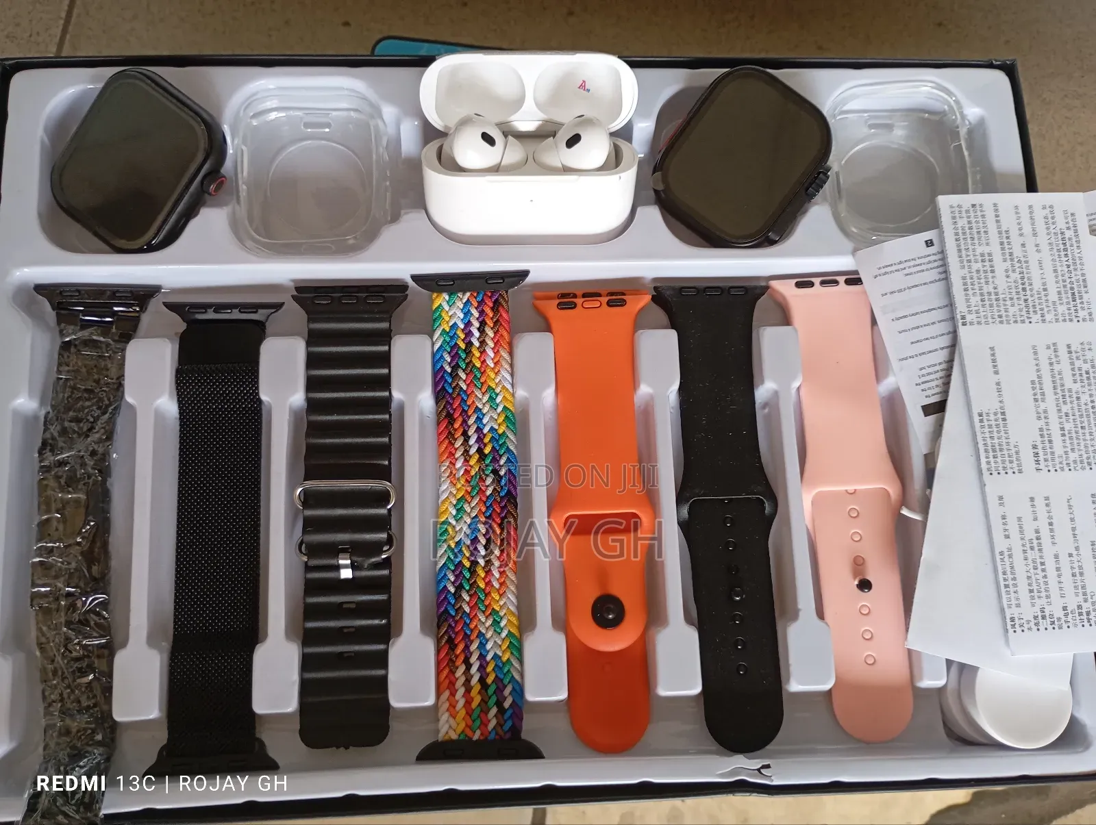H39 Ultra Smart Watches, Airpod and 7 Extra Straps - Black