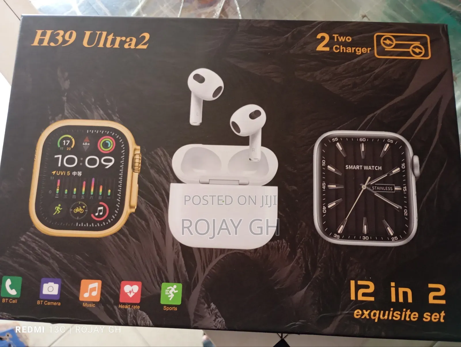 H39 Ultra Smart Watches, Airpod and 7 Extra Straps - Black
