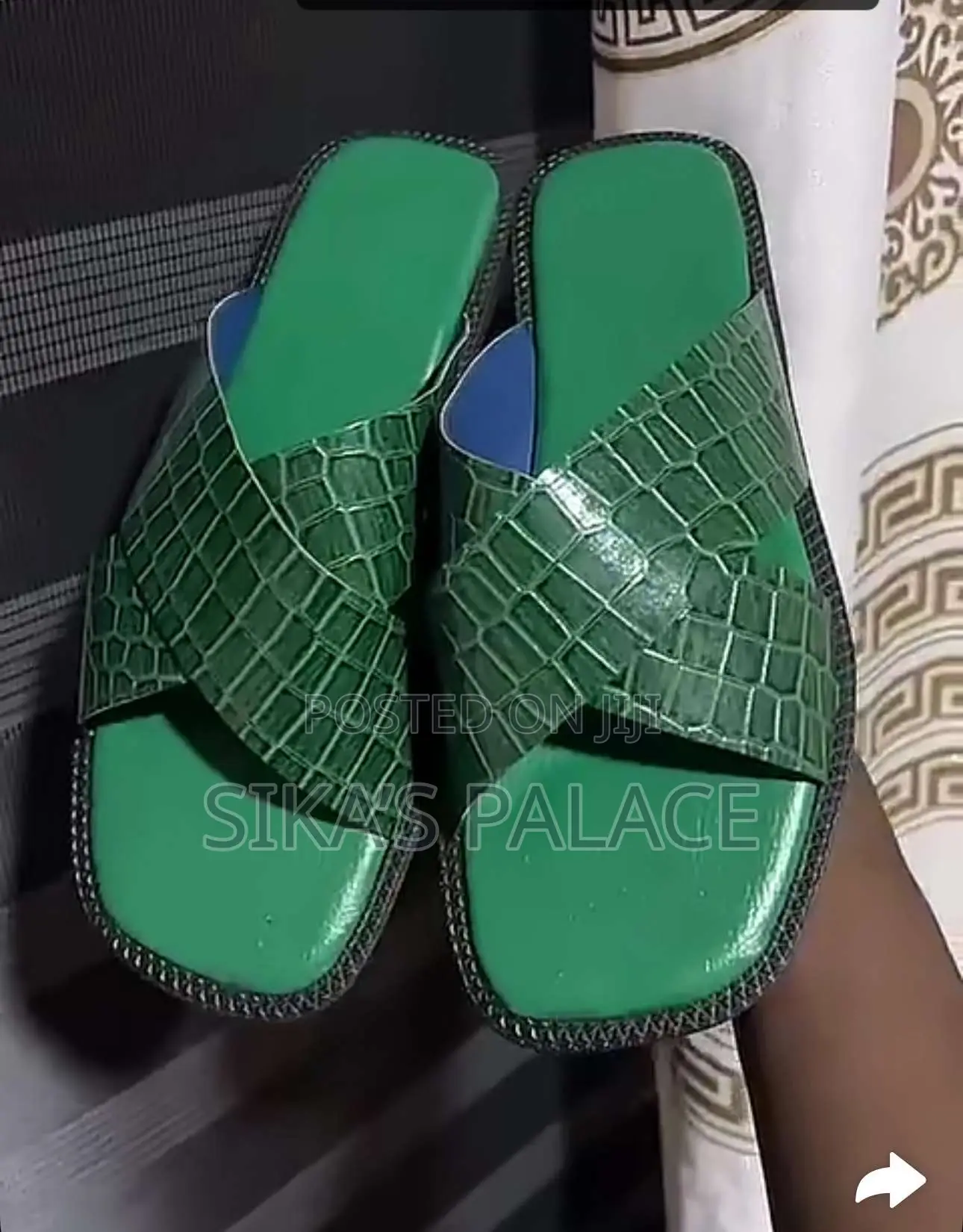 Green Crocodile Skin Slippers