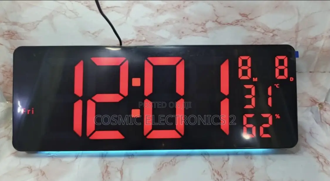Digital Wall-Mounted LCD Clock With Colorful Night Light